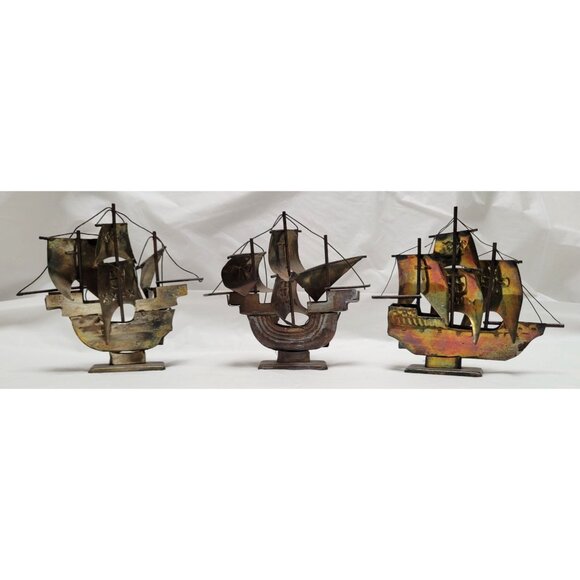 Lot of 3 Vintage Brass Ship Sculptures Nina Pinta Santa Maria - Picture 6 of 9